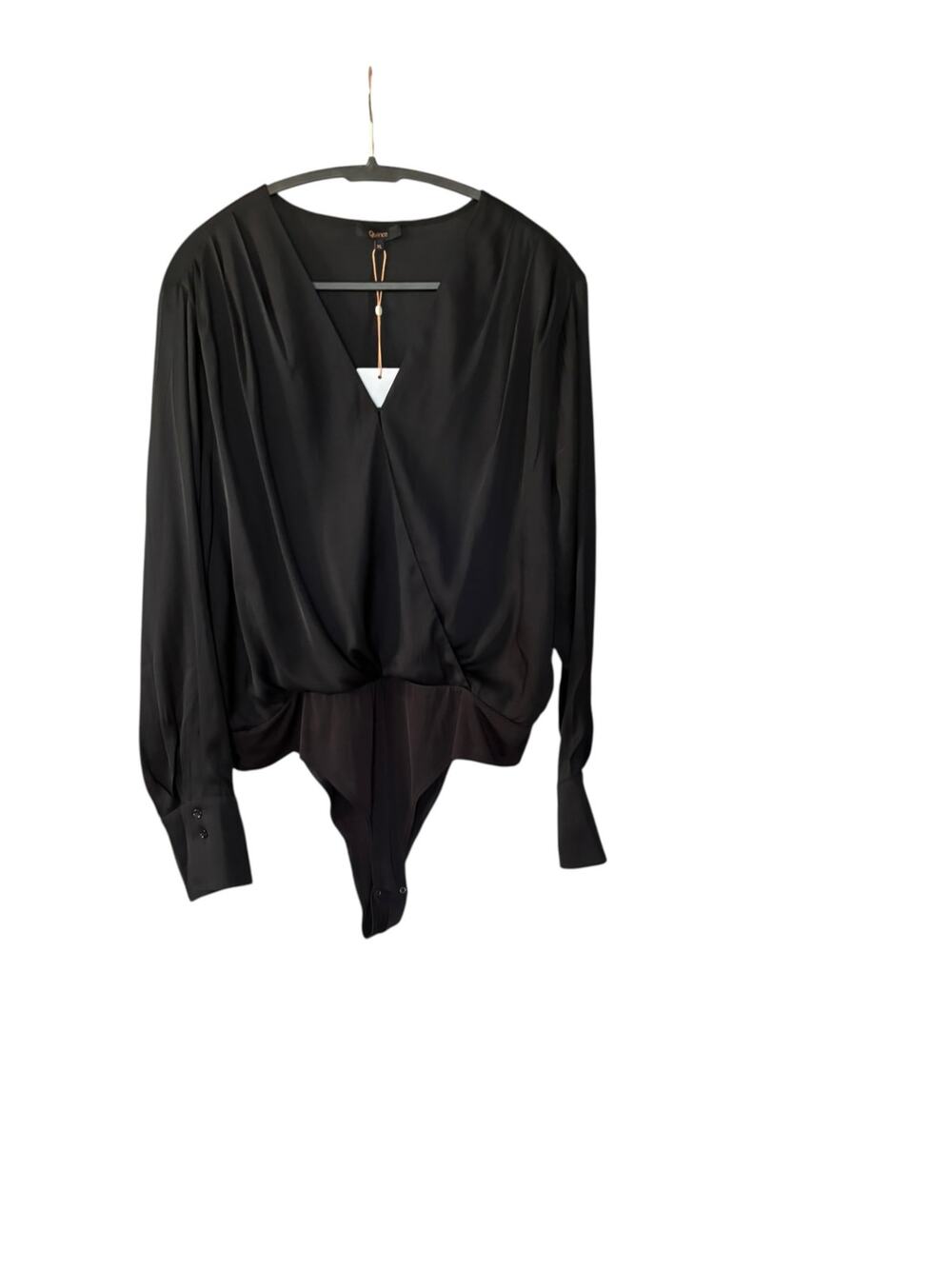 Quince Black Washable Stretch Silk Surplice Bodysuit Size XL New w/ Flaw Defect